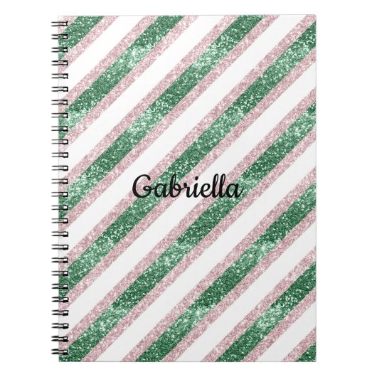 Blush Pink Green Glitter Stripes Notizblock (Vorderseite)