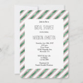 Blush Pink Green Glitzy Glam Streifen Brautparty Einladung (Vorderseite)