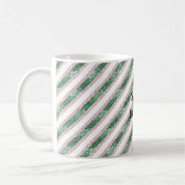 Blush Pink Green Glitzy Glitter Stripes Christmas Kaffeetasse