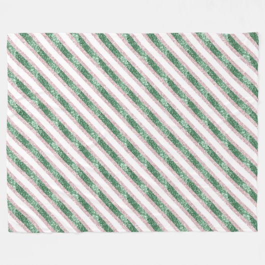 Blush Pink Green Glitzy Stripes Christmas Fleecedecke (Vorderseite (Horizontal))