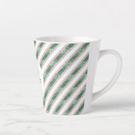 Blush Pink Green Glitzy Stripes Christmas Milchtasse
