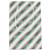 Blush Pink Green Glitzy Stripes Christmas Mittlere Geschenktüte (Vorderseite)