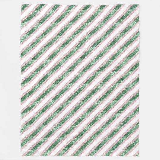 Blush Pink Green Glitzy Stripes  Fleecedecke (Vorderseite)