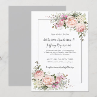 Blush Pink Green Grey Watercolor Blumenzehen Einladung