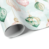 Blush Pink Green Ornaments Christmas Geschenkpapier (Rolleneckpunkt)