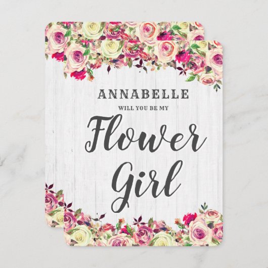 Blush Pink & Green Rose werden Sie mein Blumenmädc Einladung (Vorne/Hinten)