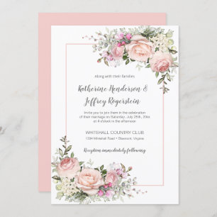 Blush Pink Green Watercolor Blues Hochzeit Einladung