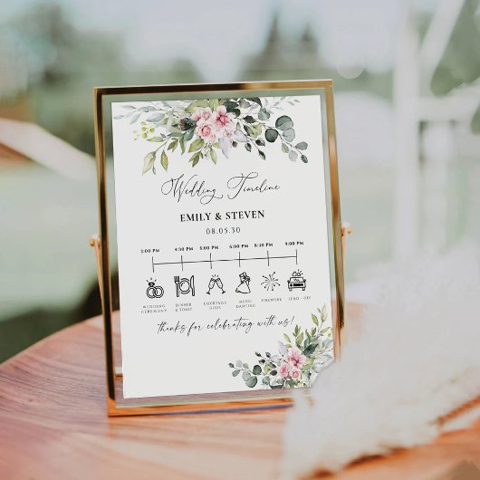 Blush Pink Greenerenerity Wedding Timeline Sign Sockelschild