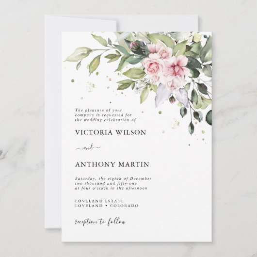 Blush Pink Greenerity Einladung Hochzeit (Vorderseite)