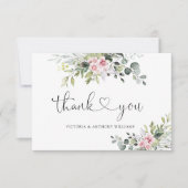 Blush Pink Greenerity Hochzeitsfeier Dankeskarte (Vorderseite)