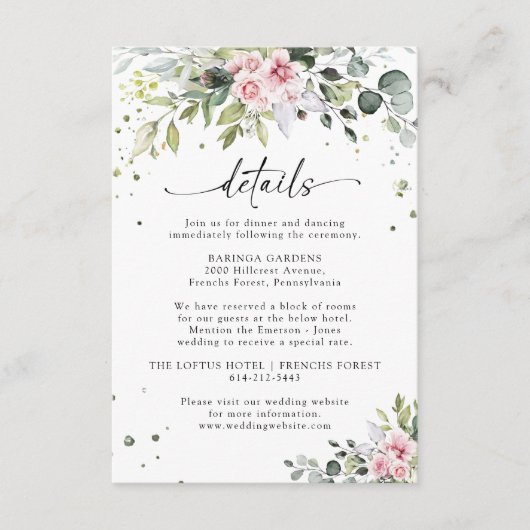 Blush Pink Greenerity Wedding Enclosure Card Begleitkarte (Vorderseite)