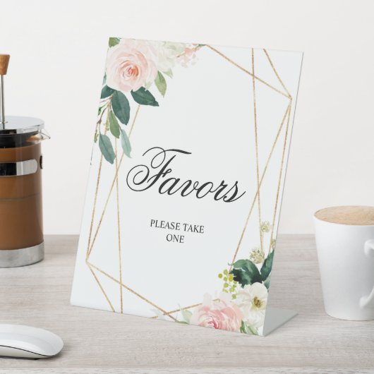 Blush Pink & Greenery Blätter Duschfavoriten Zeich Sockelschild (In SItu)