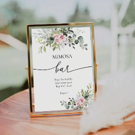 Blush Pink Greenery Bloral Mimosa Bar Sign Sockelschild