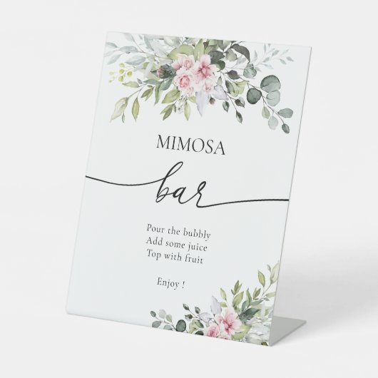 Blush Pink Greenery Bloral Mimosa Bar Sign Sockelschild (Vorderseite)