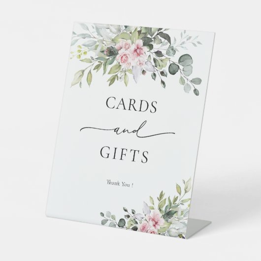 Blush Pink Greenery Blumenkarten und Geschenke Zei Sockelschild (Vorderseite)