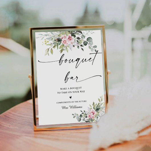 Blush Pink Greenery Brautparty Bouquet Bar Sign Sockelschild