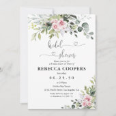 Blush Pink Greenery Bridal Dusche Einladung (Vorderseite)