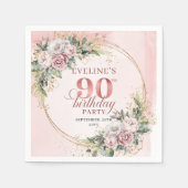 Blush Pink Greenery Floral 90th Birthday Party   Serviette (Vorderseite)