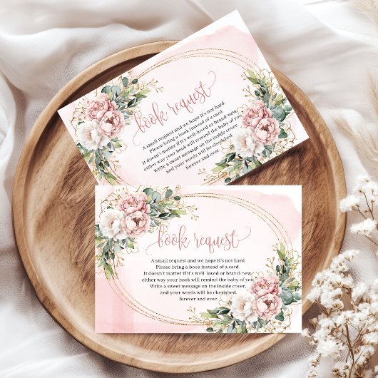 Blush Pink Greenery Glitter Baby Shower Book Cards Begleitkarte