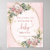 Blush Pink Greenery Glitter Welcome Baby Shower Poster (Vorne)