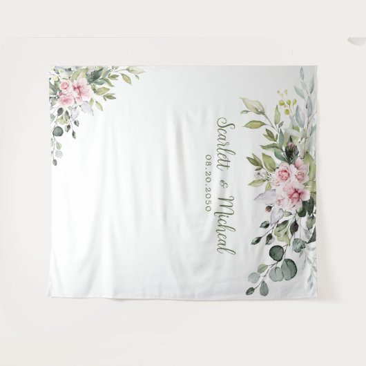 Blush Pink Greenery Hochzeitstorte Wandteppich (Vorderseite (Horizontal))