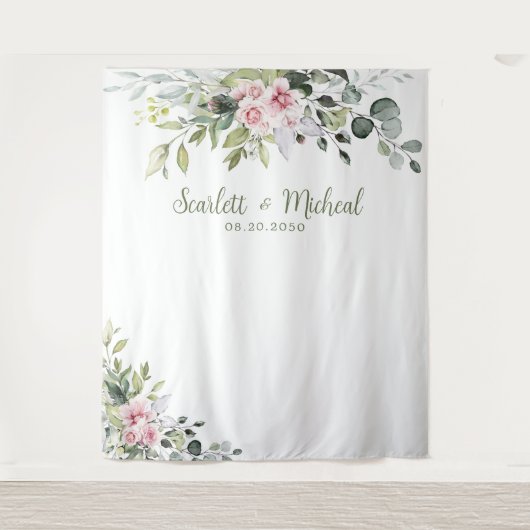 Blush Pink Greenery Hochzeitstorte Wandteppich (Vorderseite)