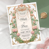 Blush Pink Greenery Jugendstil Einladung Hochzeit