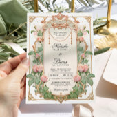 Blush Pink Greenery Jugendstil Einladung Hochzeit