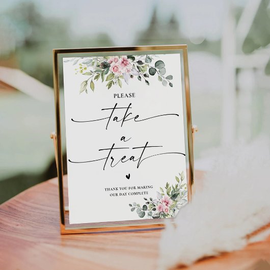 Blush Pink Greenery Nehmen Sie eine Leckerei Zeich Sockelschild