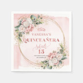 Blush Pink Greenery Quinceañera Party Napkins Serviette (Vorderseite)