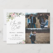 Blush Pink Greenery Save the Date mit Fotokarte (Vorderseite)