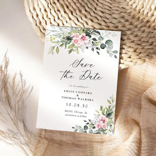 Blush Pink Greenery Save the Date Postkarte