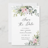 Blush Pink Greenery Save the Date Postkarte (Vorderseite)