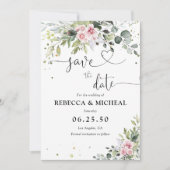 Blush Pink Greenery Speichern Sie die Datumskarten Save The Date (Vorderseite)