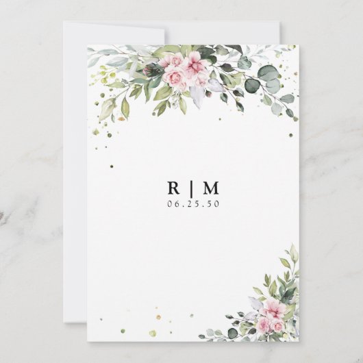 Blush Pink Greenery Speichern Sie die Datumskarten Save The Date (Rückseite)