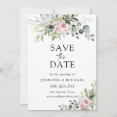 Blush Pink Greenery Speichern Sie die Datumskarten Save The Date (Vorderseite)