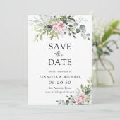 Blush Pink Greenery Speichern Sie die Datumskarten Save The Date (Stehend Vorderseite)