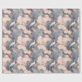 Blush Pink Grey Asian Floral Bird Geschenkpapier (Flach)