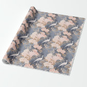 Blush Pink Grey Asian Floral Bird Geschenkpapier (Ungerollt)
