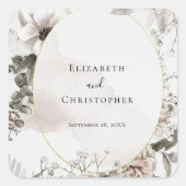 Blush Pink Grey Floral Wassercolor Hochzeit Quadratischer Aufkleber (Vorderseite)