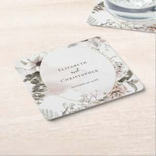 Blush Pink Grey Floral Wassercolor Hochzeit Rechteckiger Pappuntersetzer