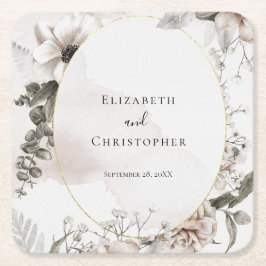 Blush Pink Grey Floral Wassercolor Hochzeit Rechteckiger Pappuntersetzer