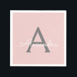 Blush Pink Grey Script Monogram Name Modern Serviette<br><div class="desc">Blush Pink und Gray Monogramm Fügen Sie Ihren eigenen Namen Papier Party Napkins. Das macht den perfekten 16 Geburtstag,  Hochzeit,  Brautparty,  Jubiläum,  Babydusche oder Junggeselinnen-Abschied Geschenk für jemanden,  der Lieben glamourösen Luxus und chic Skriptstile.</div>