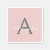 Blush Pink Grey Script Monogram Name Modern Serviette (Vorderseite)
