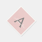 Blush Pink Grey Script Monogram Name Modern Serviette (Ecke)