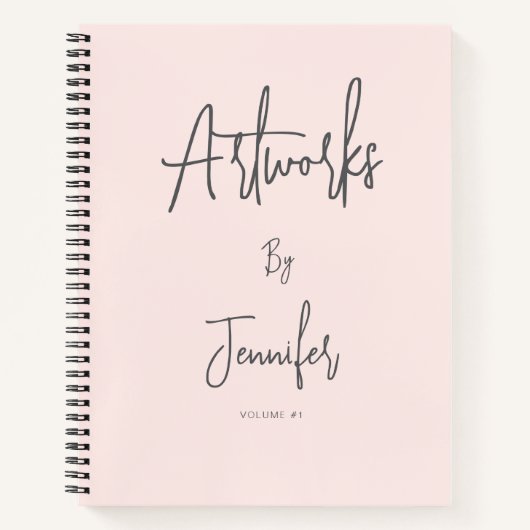 Blush Pink Grey Script Name Artwork Sketchbook Notizblock (Vorderseite)