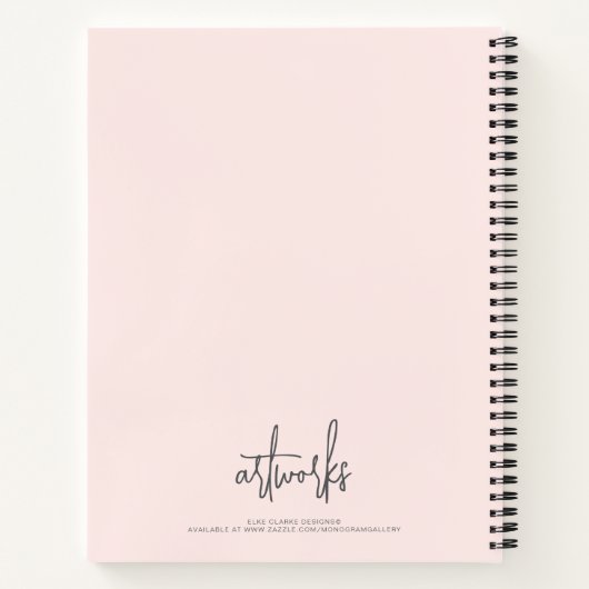 Blush Pink Grey Script Name Artwork Sketchbook Notizblock (Rückseite)
