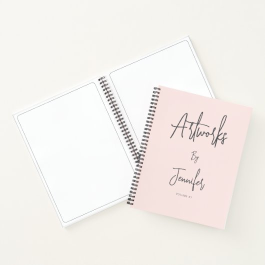 Blush Pink Grey Script Name Artwork Sketchbook Notizblock (Innenseite)