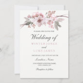Blush Pink & Grey Winter Floral Wedding Einladung (Vorderseite)