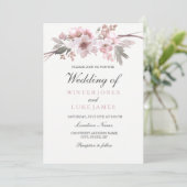 Blush Pink & Grey Winter Floral Wedding Einladung (Stehend Vorderseite)